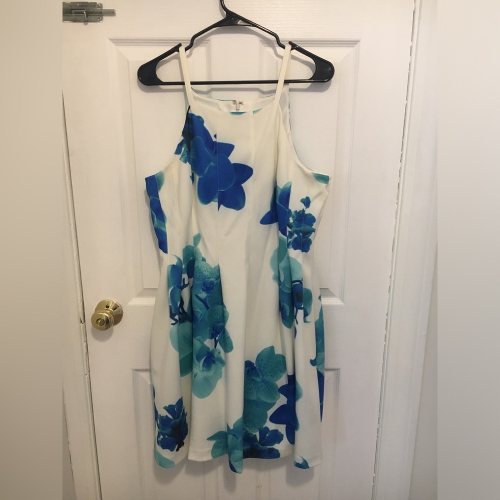 Calvin Klein white with blue/green floral dress